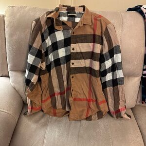 Burberry Brit Plaid Shirt in Tan, Black & White